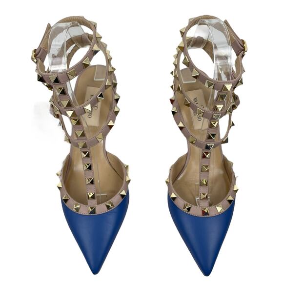 Valentino Garavani Rockstud 65mm Leather Caged Pump Blue Pink Size 36.5 - Picture 4 of 13